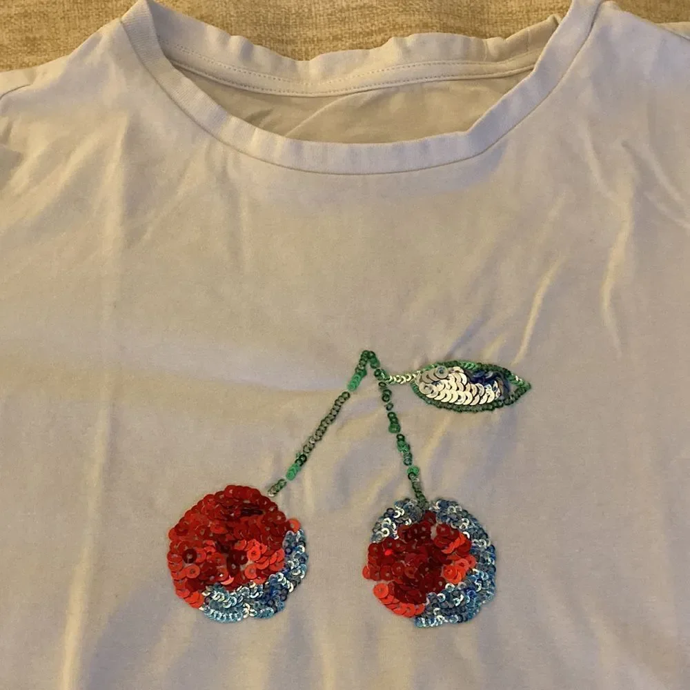 Girls Short Sleeve Top With Sequin Cherries on Chest. Size 12!!